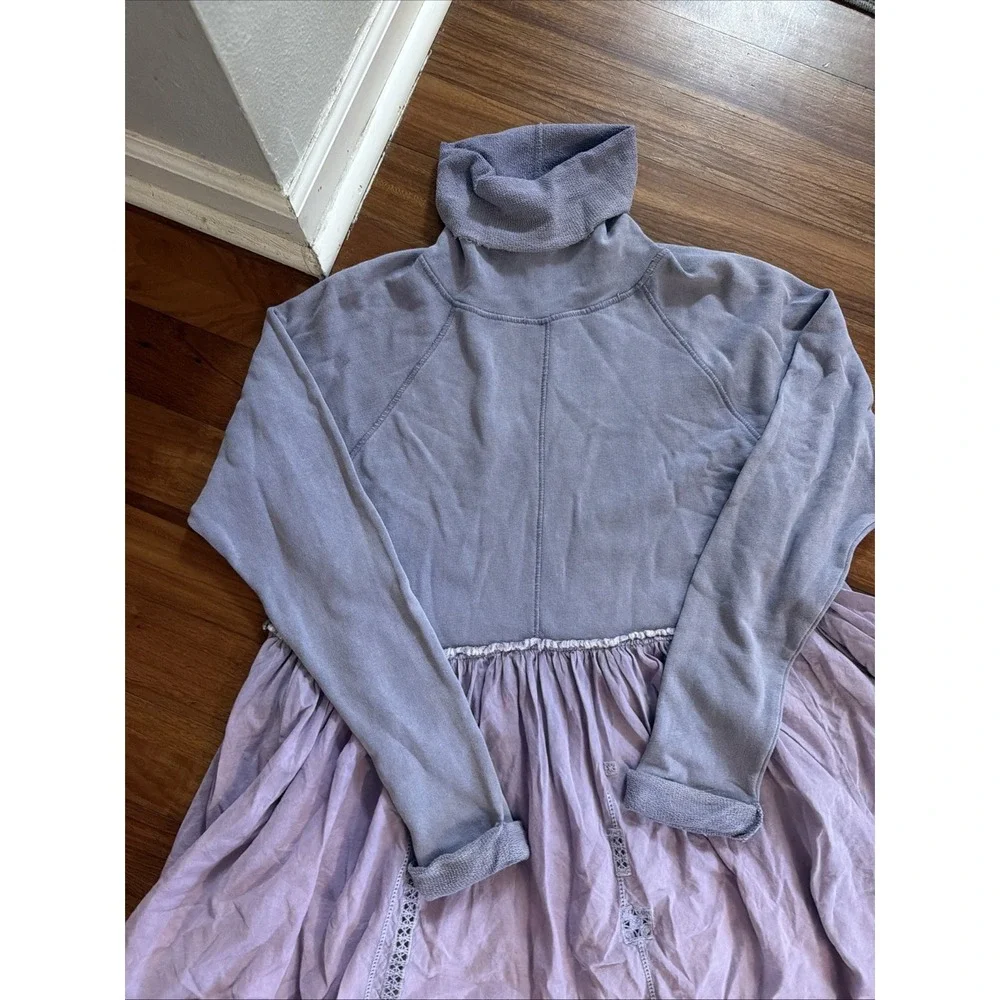 Free People NWT Turtleneck Long Sleeve Mini Dress Purple Twofer Size Medium